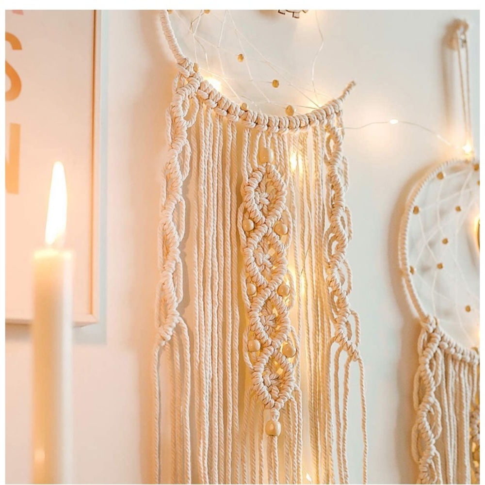 Handmade Boho Macrame Moon Owl Cotton DreamCatcher - Picture 2 of 5